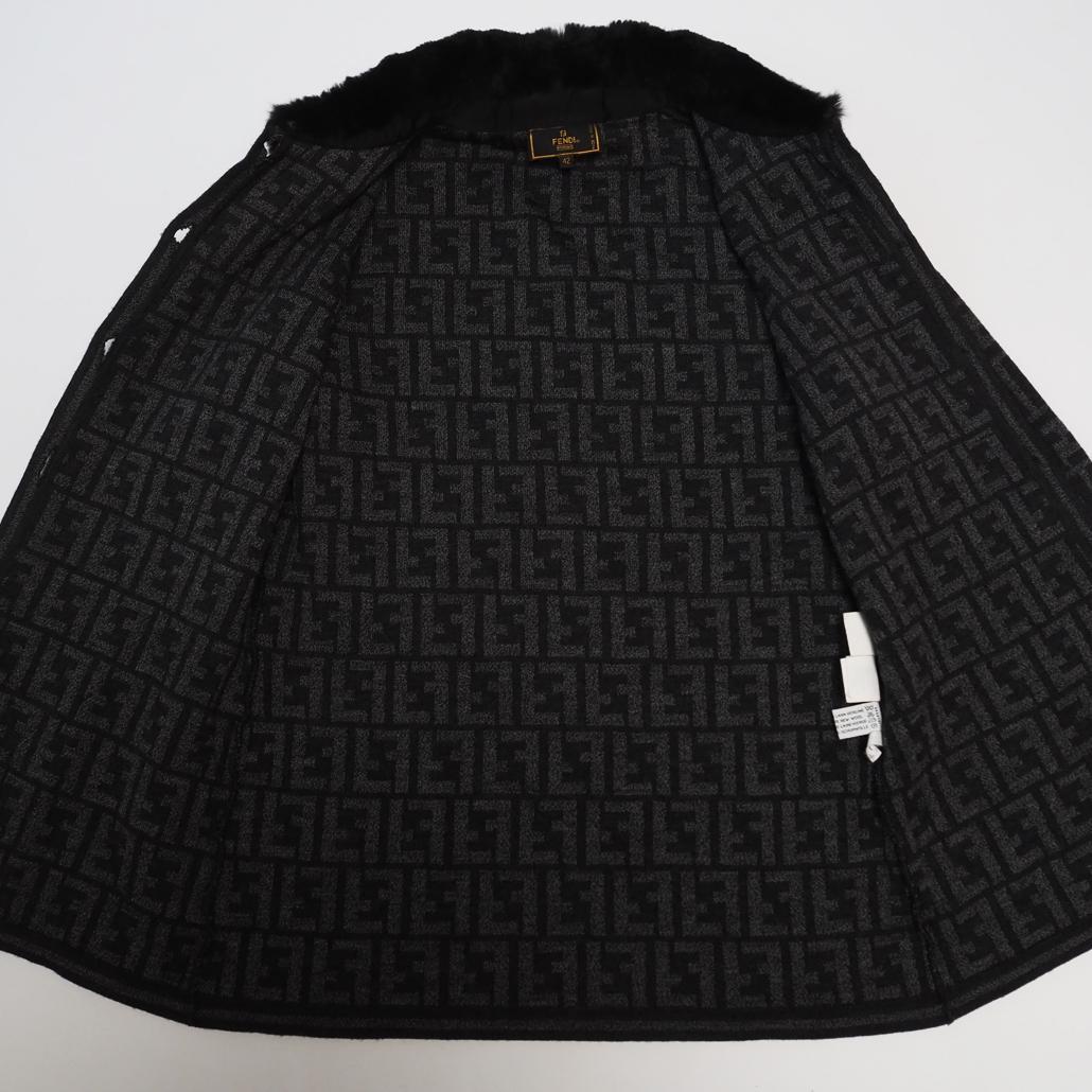 80s 90s FENDI ズッカ柄 ラビットファー ロゴ総柄ニットコート 42