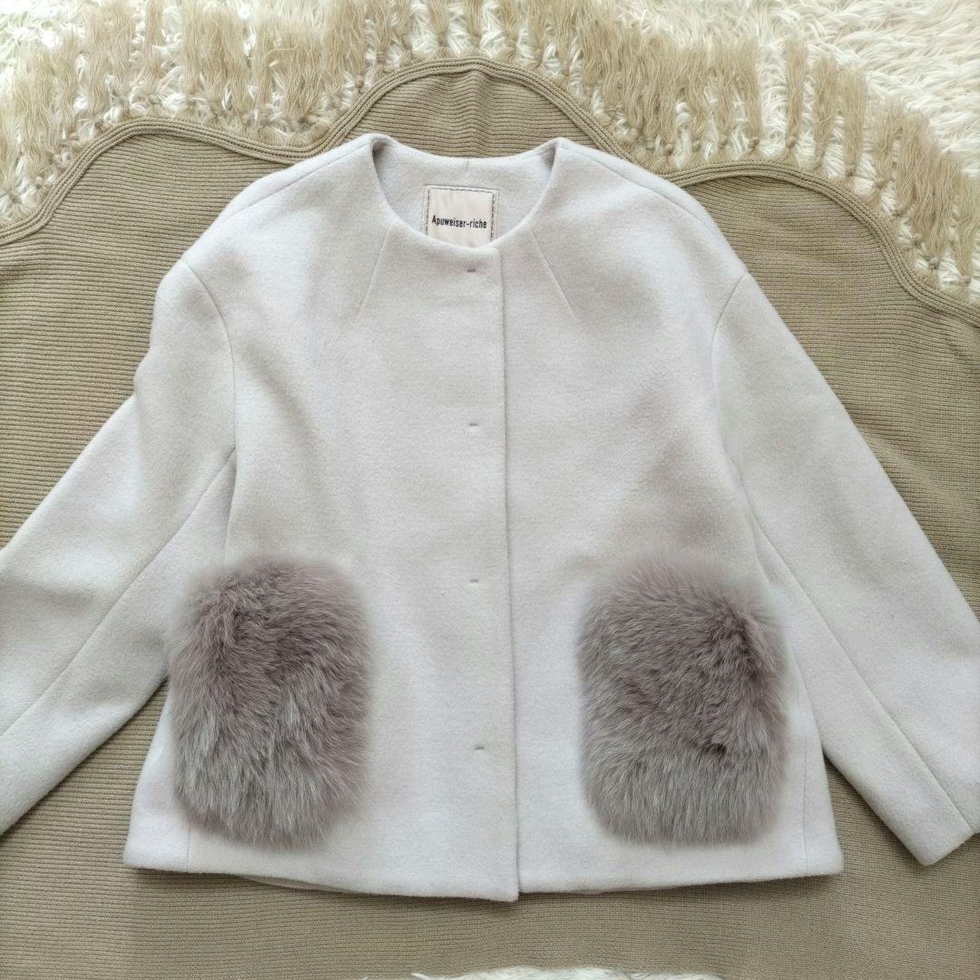 美品♡アプワイザーリッシェ　2WAY ファーノーカラーコート　ピンクベージュ S