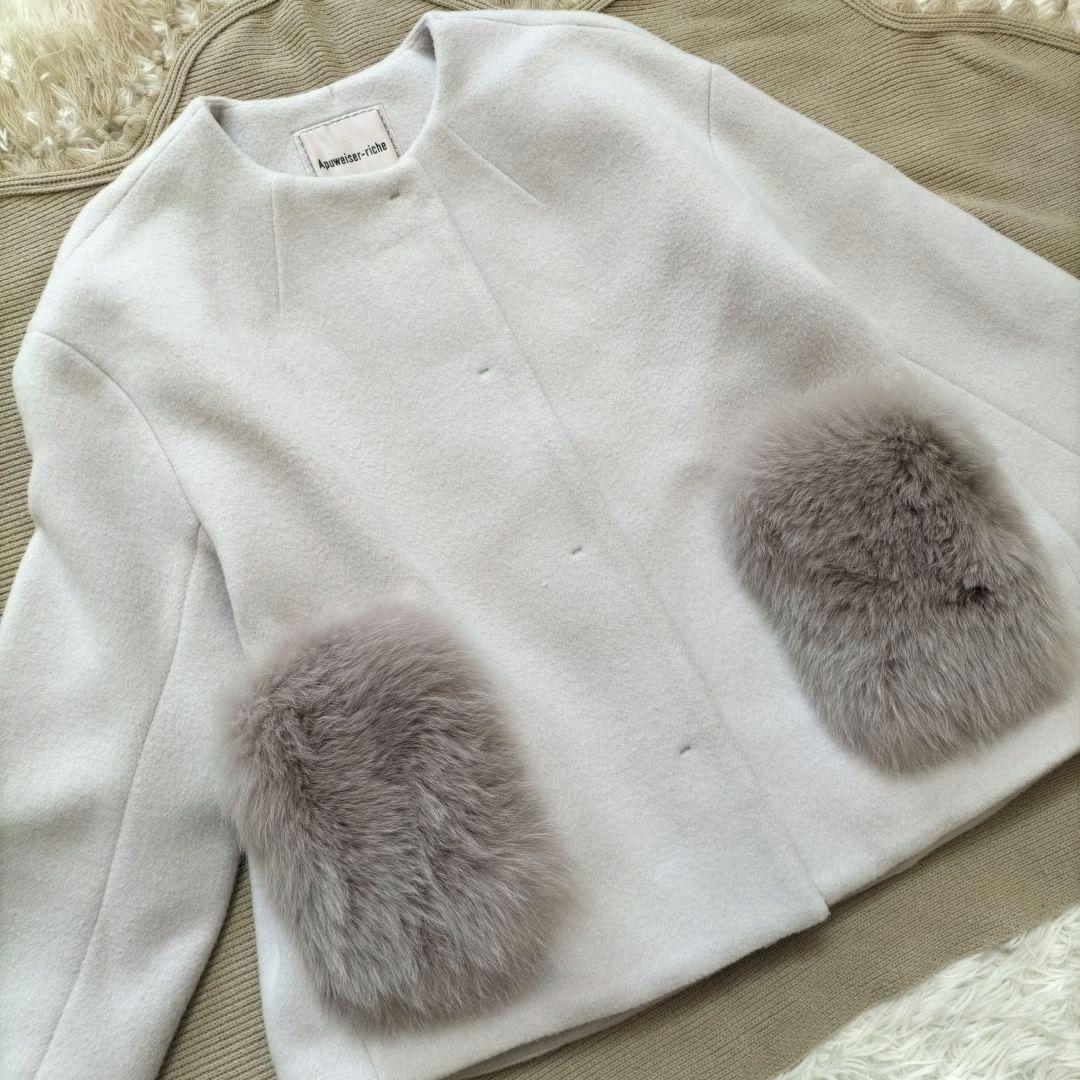 美品♡アプワイザーリッシェ　2WAY ファーノーカラーコート　ピンクベージュ S