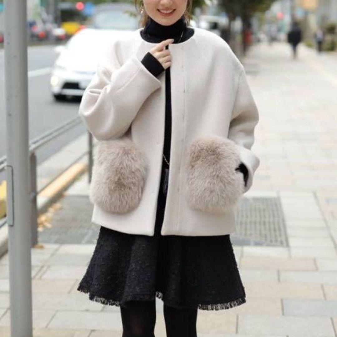 美品♡アプワイザーリッシェ　2WAY ファーノーカラーコート　ピンクベージュ S