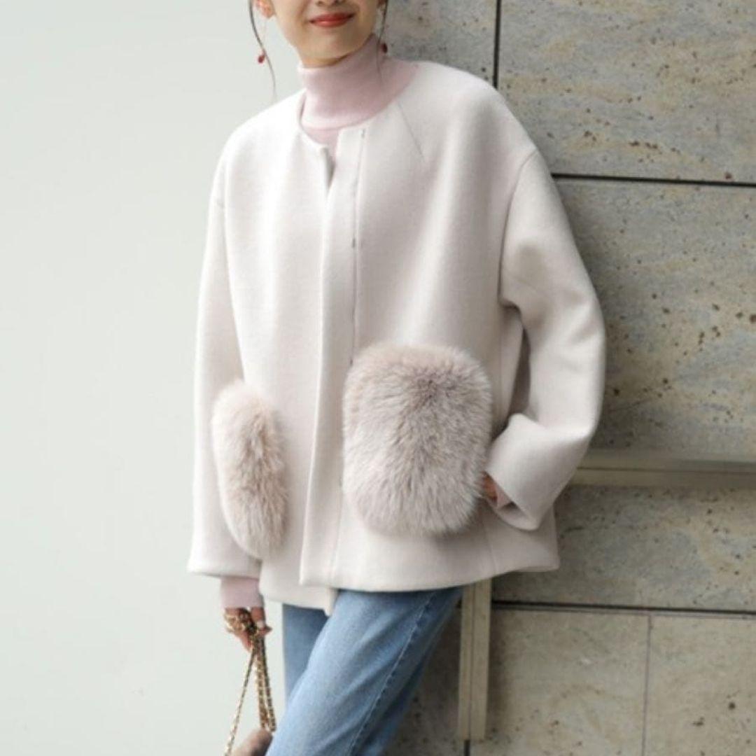 美品♡アプワイザーリッシェ　2WAY ファーノーカラーコート　ピンクベージュ S