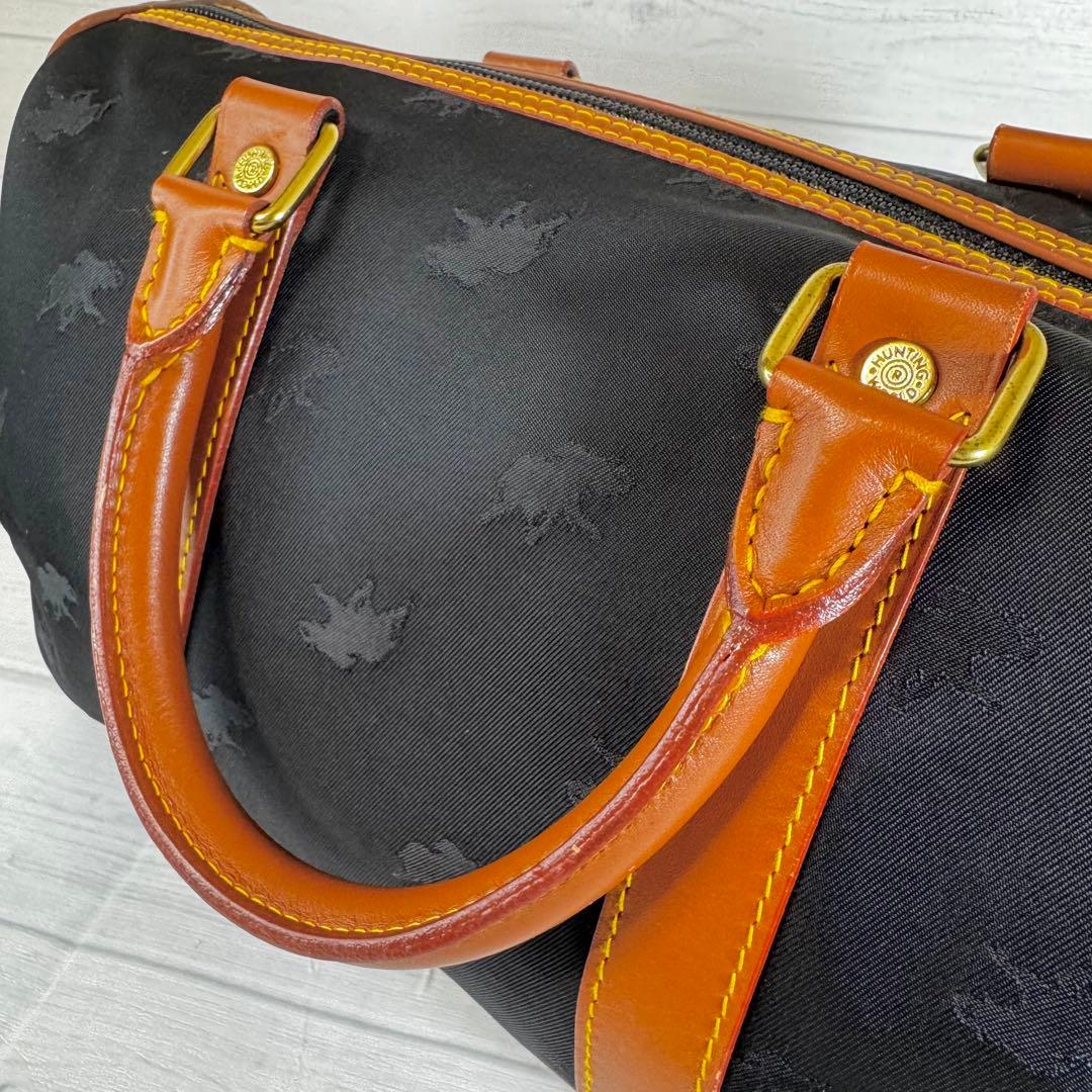 【美品】ハンティングワールド　ミニボストンバッグ　レザー　ナイロン　ロゴ　黒
