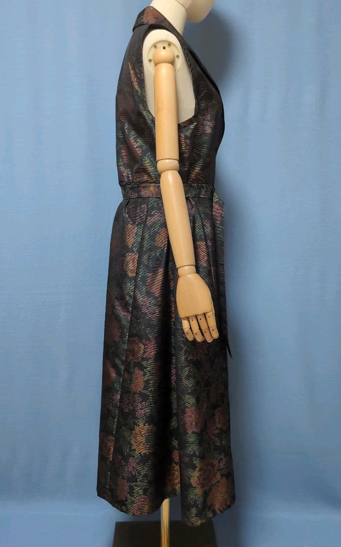 着物リメイク　やや難あり　大島紬ショールカラージレワンピース　L〜XL