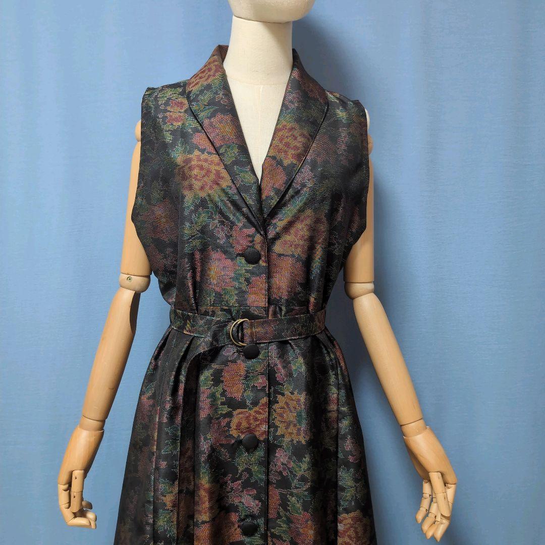 着物リメイク　やや難あり　大島紬ショールカラージレワンピース　L〜XL