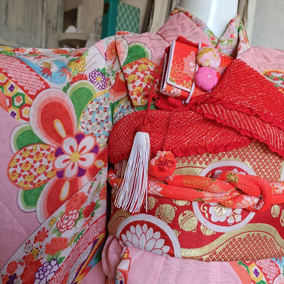 アンティークピンクの着物に作り帯セット