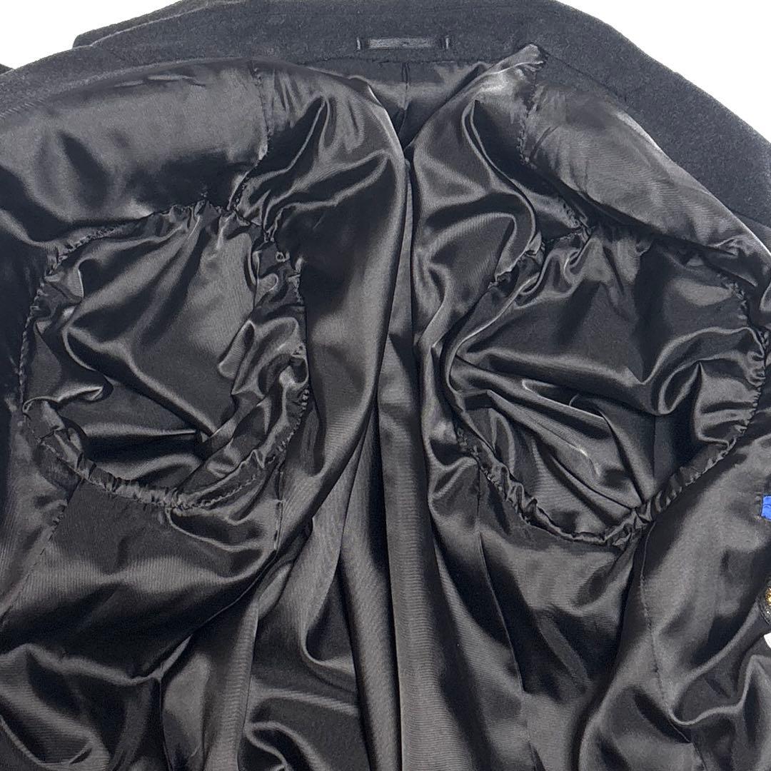 イタリア製生地 カシミヤ混 シングルブレスト ロングコート ダークグレー【XL】