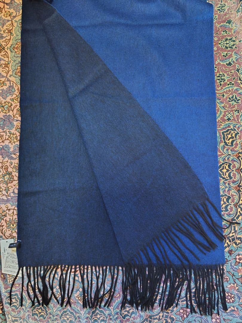 カシミヤダブルフェイスリバーシブルマフラー　ネイビー