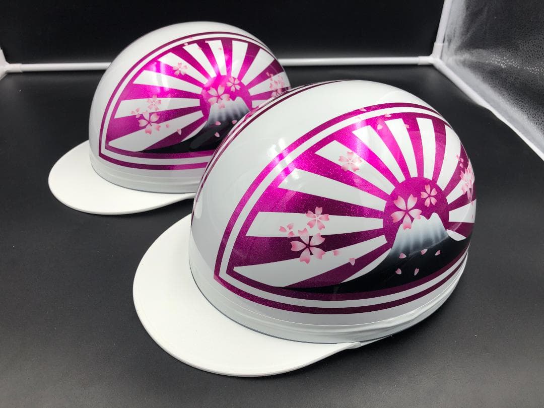コルク半　カスタム　富士日章　三つボタン　ホワイトピンク　ラメ　桜　セット