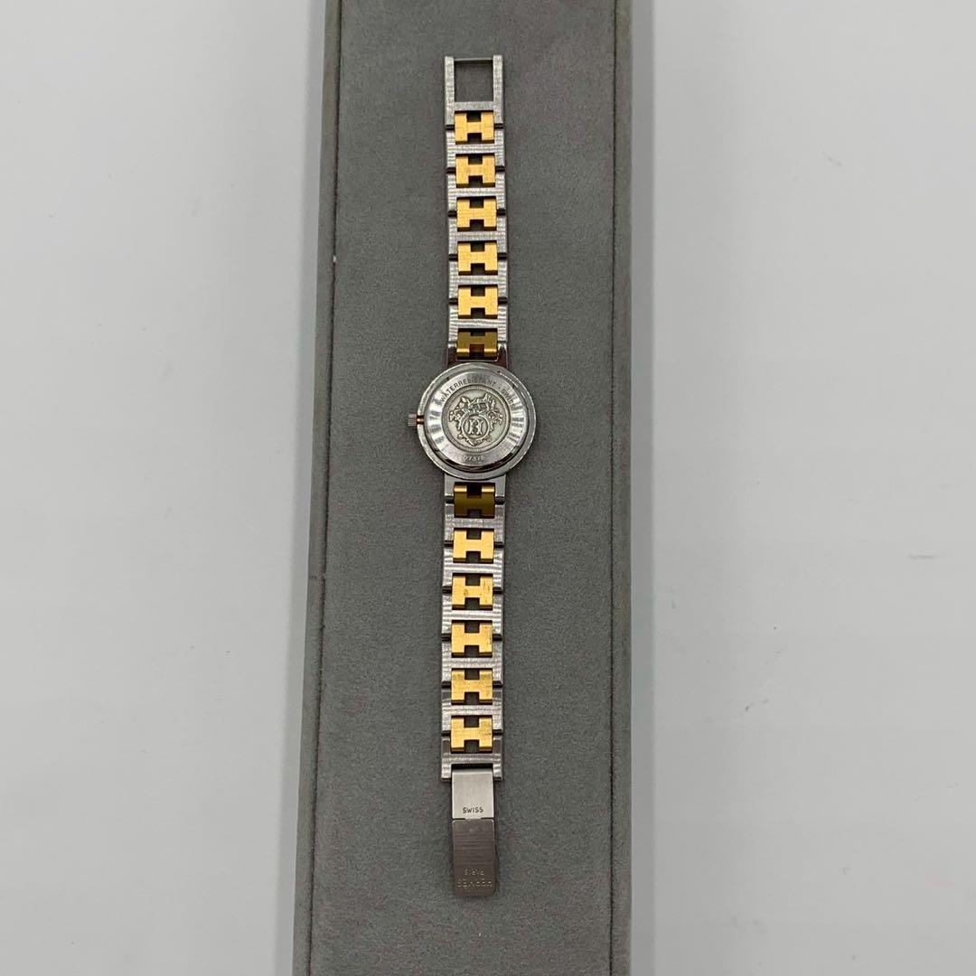 美品 エルメス クリッパー コンビ 白文字盤 デイト 腕時計 ラウンドフェイス