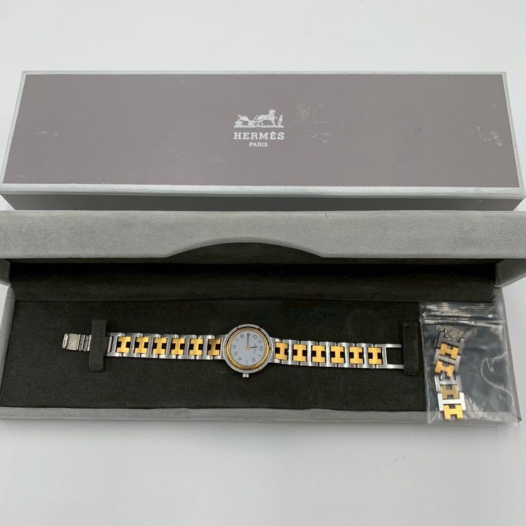 美品 エルメス クリッパー コンビ 白文字盤 デイト 腕時計 ラウンドフェイス