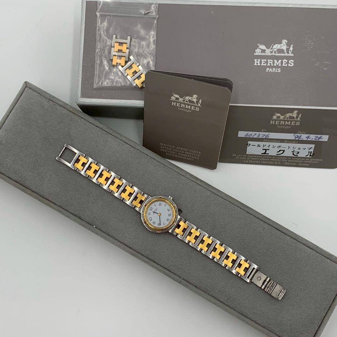 美品 エルメス クリッパー コンビ 白文字盤 デイト 腕時計 ラウンドフェイス
