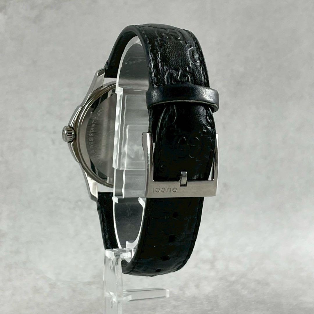 【正規品】GUCCI グッチ 腕時計 GG柄 ブラック シマレザー クォーツ 蜂