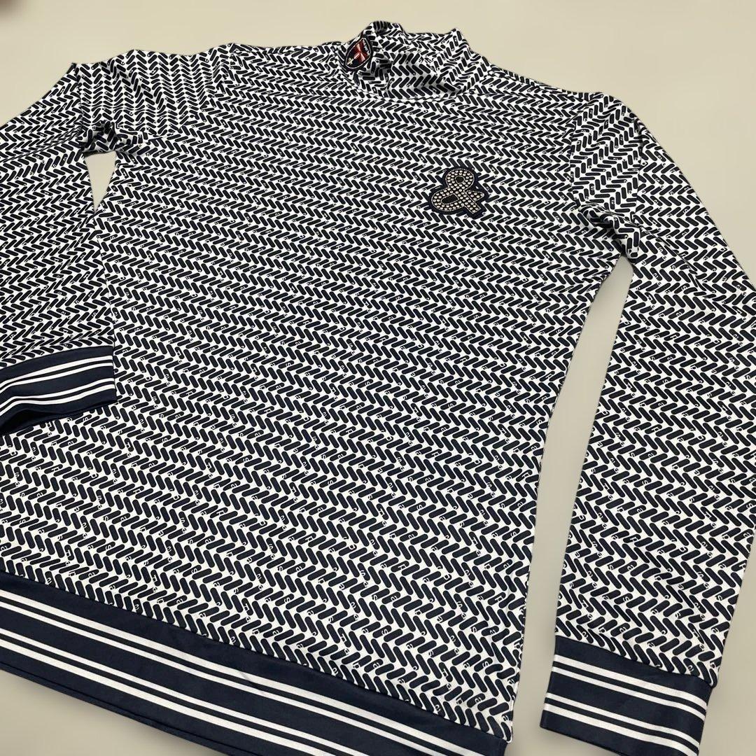 美品 and per se アンパスィ 長袖 モックネックシャツ Lサイズ 総柄