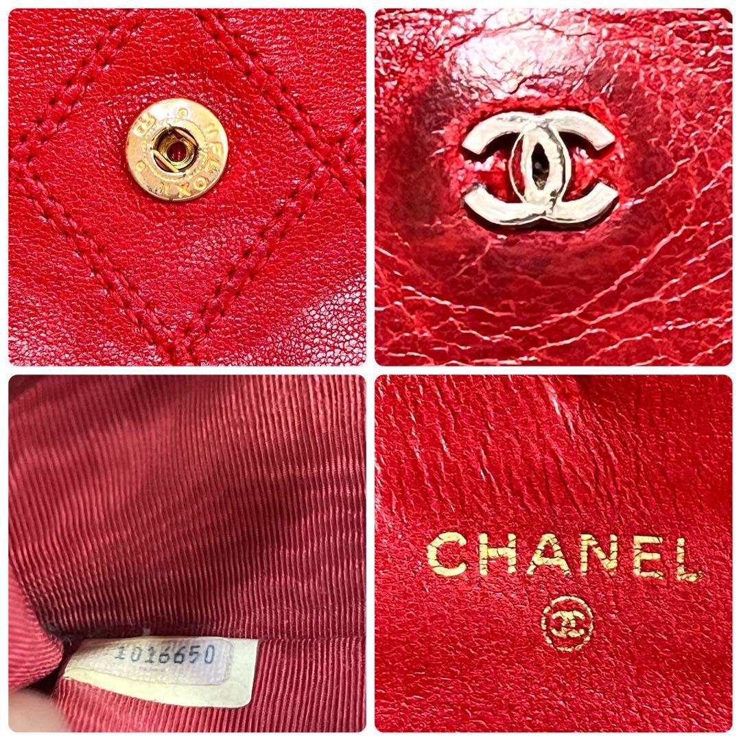 CHANEL ビコローレ　長財布　ダブルステッチ　レッド　ココマーク　レッド