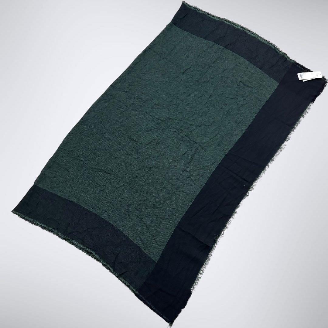 極美品タグ付 ファリエロサルティ 大判ストール ウールシルク 濃緑×黒 定価6万