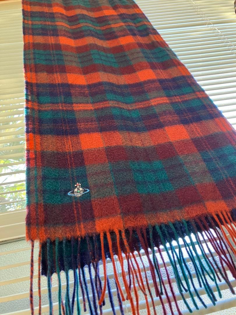 【レア】ヴィヴィアンウエストウッド　マフラー　カシミヤ100% チェック柄オーブ