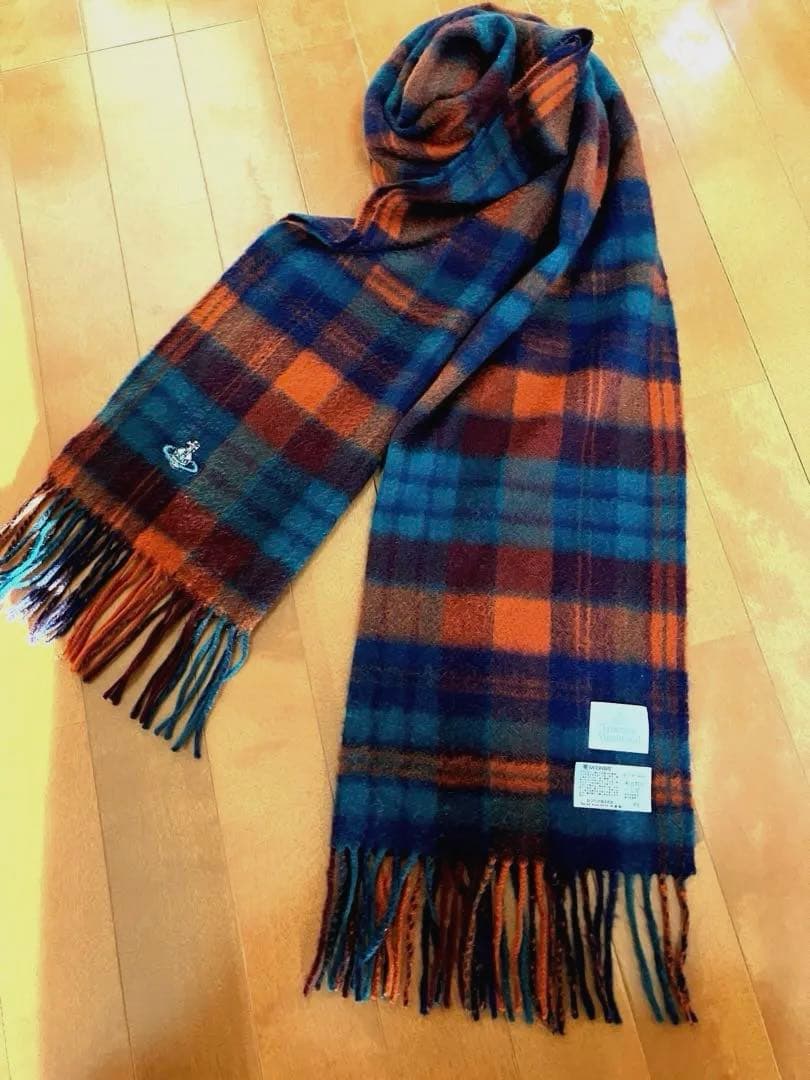 【レア】ヴィヴィアンウエストウッド　マフラー　カシミヤ100% チェック柄オーブ