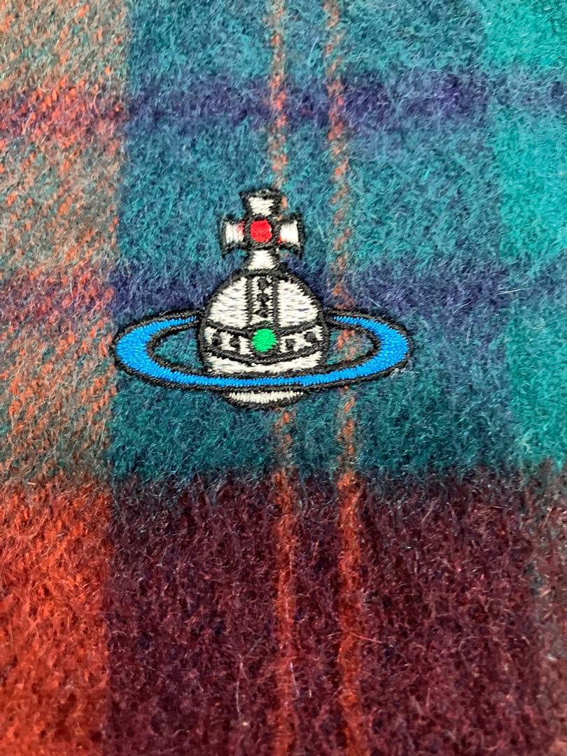 【レア】ヴィヴィアンウエストウッド　マフラー　カシミヤ100% チェック柄オーブ