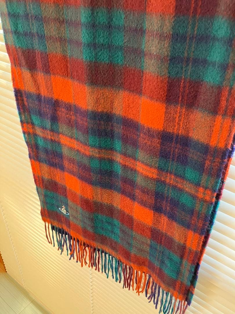 【レア】ヴィヴィアンウエストウッド　マフラー　カシミヤ100% チェック柄オーブ