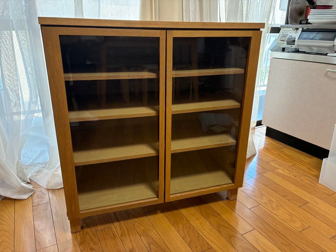 無印 オーク材キャビネット・ガラス扉　食器棚