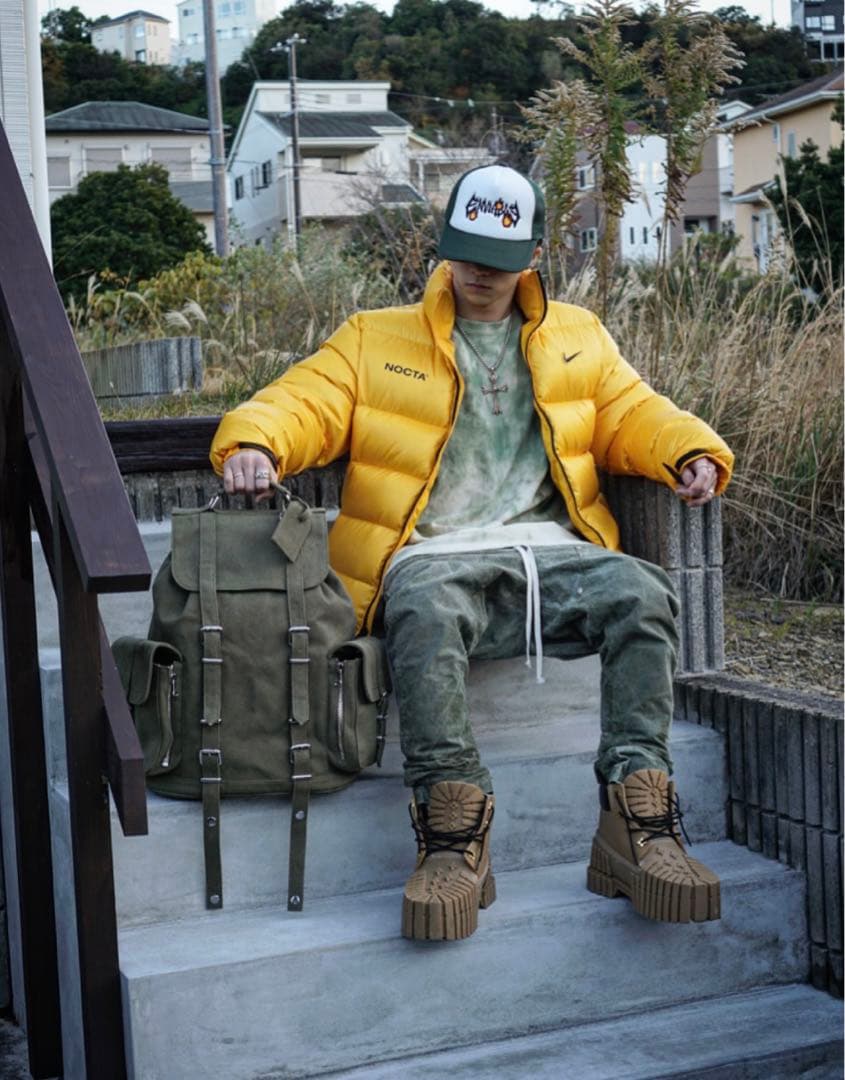 ビンテージコットン　キャンバス生地　グレー・オリーブ リュック　バックパック