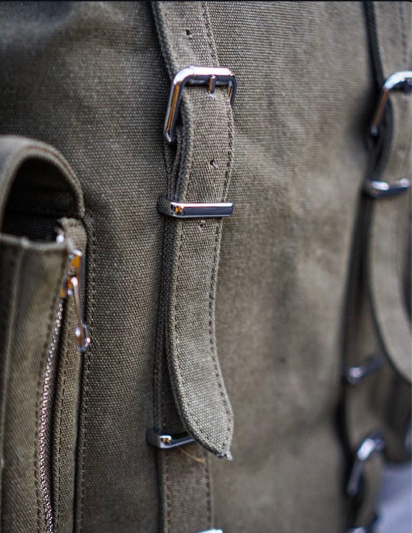 ビンテージコットン　キャンバス生地　グレー・オリーブ リュック　バックパック