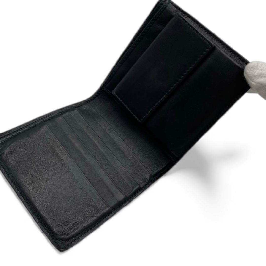 【美品✨️】GUCCI マイクロシマ 二つ折り財布 ブラック GG柄　レザー　黒