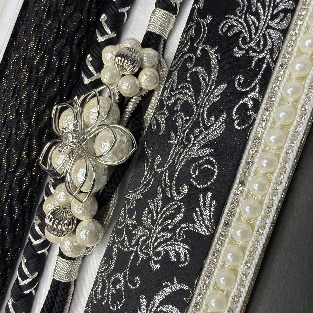 新品　2026年モデル　帯締め　帯揚げ　半襟　重ね襟　セット　振袖用　黒