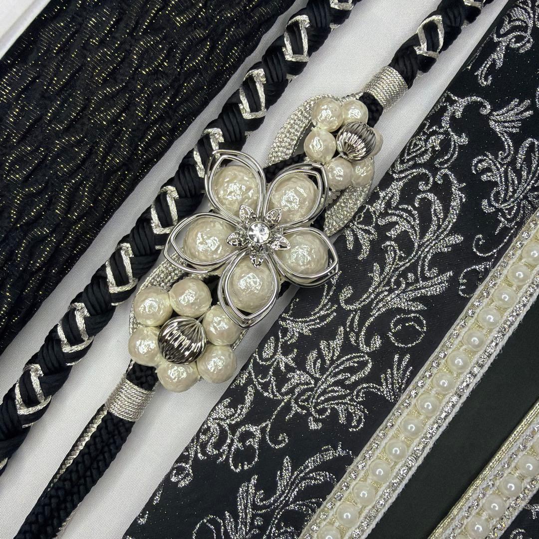 新品　2026年モデル　帯締め　帯揚げ　半襟　重ね襟　セット　振袖用　黒