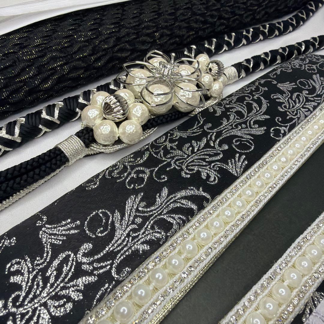 新品　2026年モデル　帯締め　帯揚げ　半襟　重ね襟　セット　振袖用　黒
