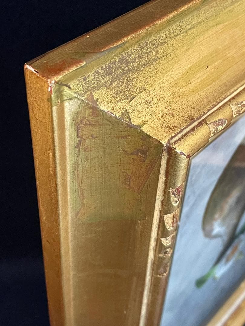 「真作」安田英明「椿」静物画　油彩画　額装　サイン有り　F4号