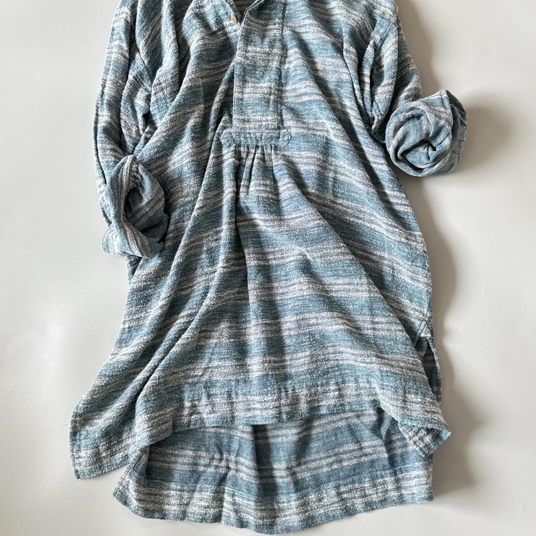 45R 長袖チュニック ブルー　トップス　ワンピース　コットン