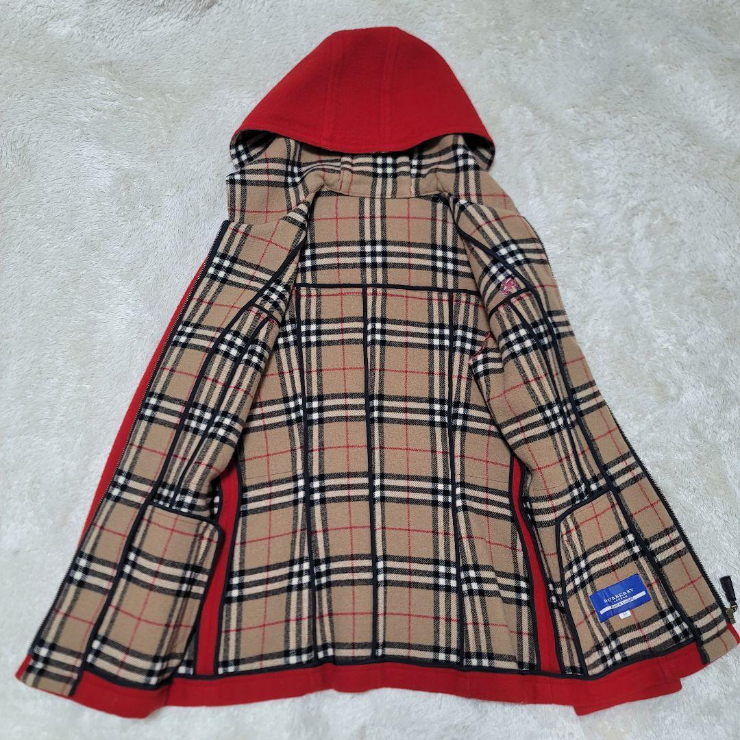 バーバリーブルーレーベル　フーデットコート ノバチェック　ホース刺繍　レザー