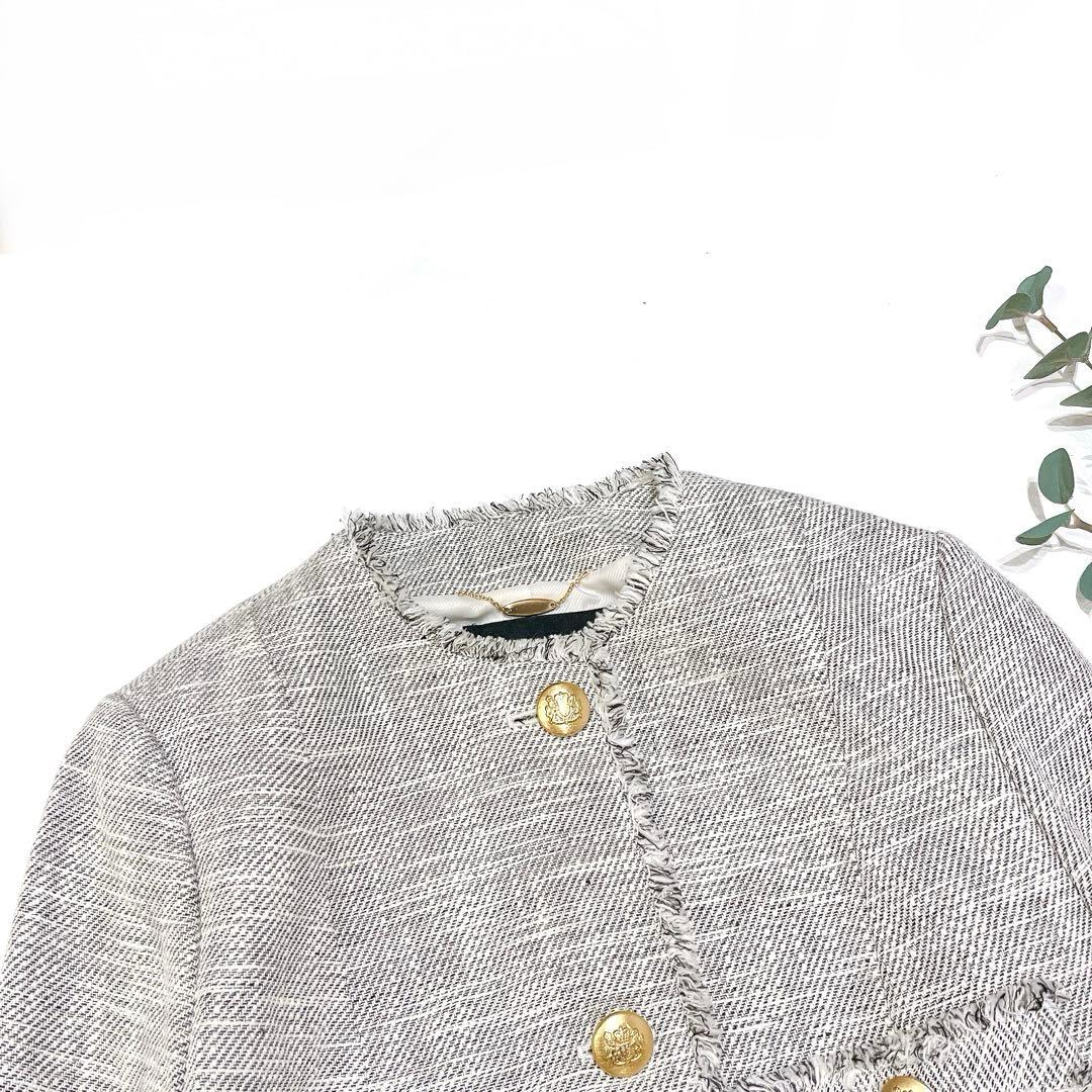 専用ですallureville スラブツイードクルーショートコート 麻　金ボタン