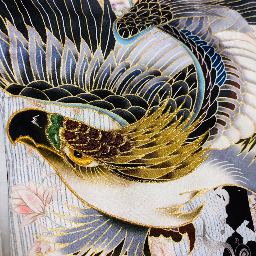 【新品/日本製】正絹 刺繍入り 高級京友禅 お宮参り 男の子 産着 襦袢付 鷹