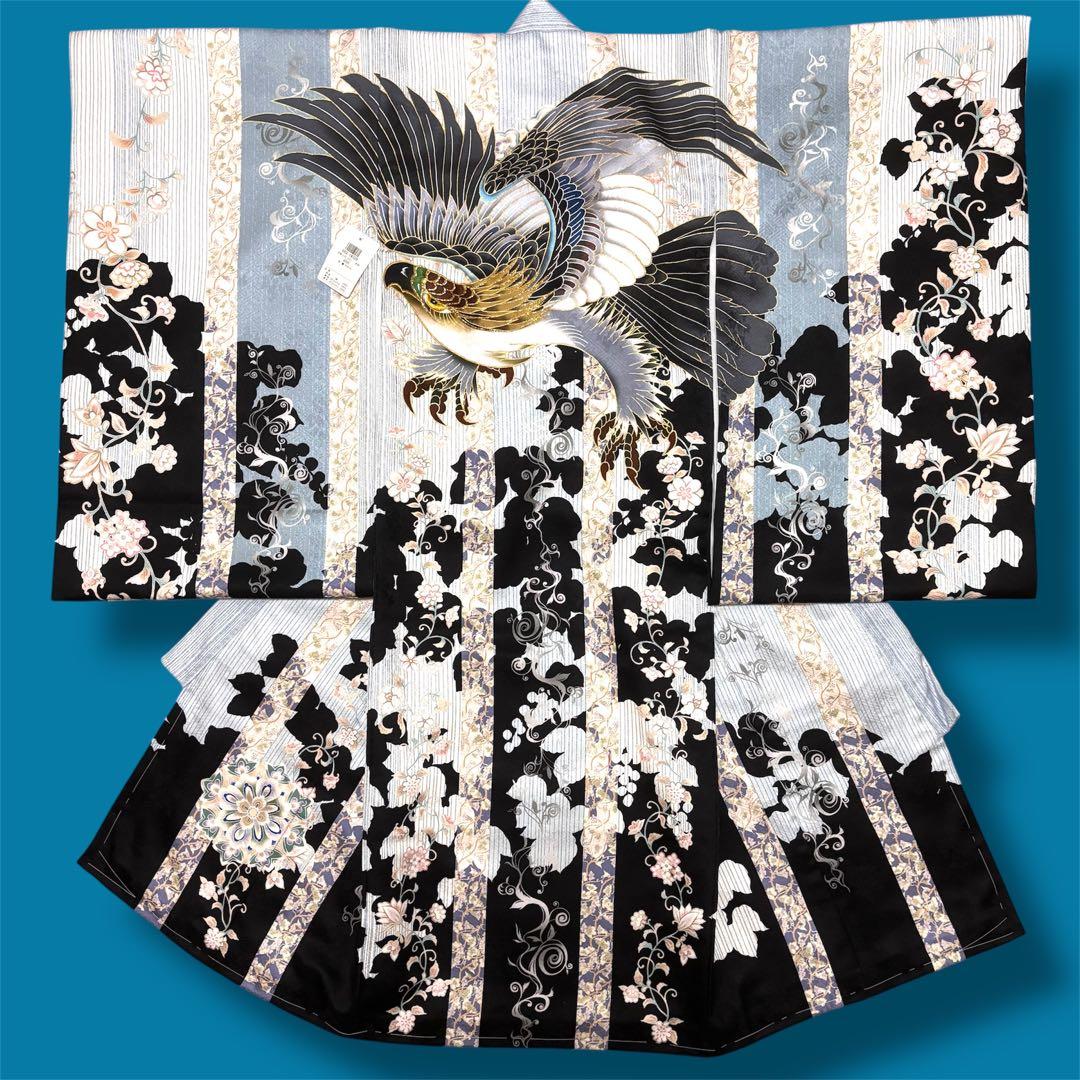 【新品/日本製】正絹 刺繍入り 高級京友禅 お宮参り 男の子 産着 襦袢付 鷹