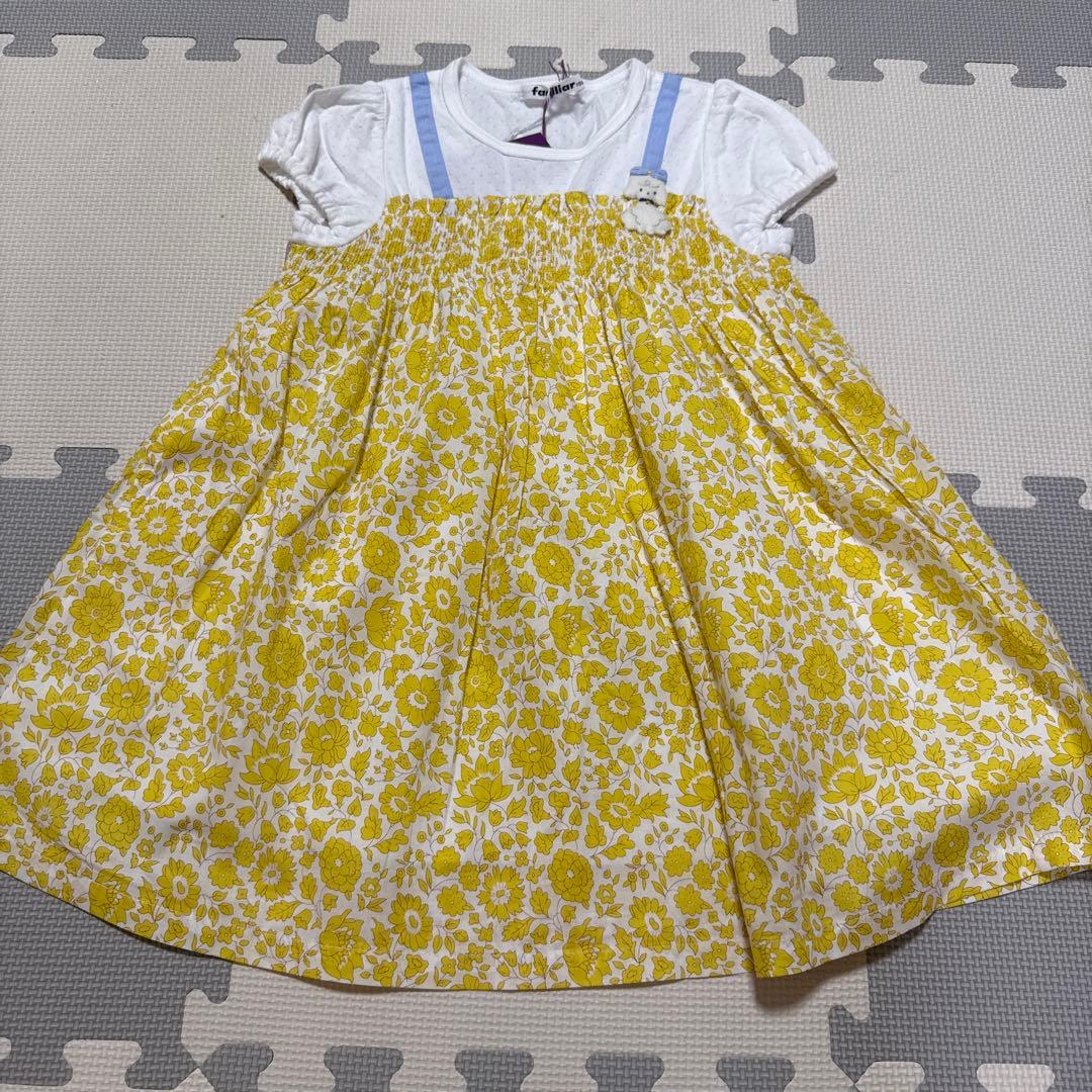 ファミリア ワンピース 100サイズ 新品タグ付き リバティ イエロー