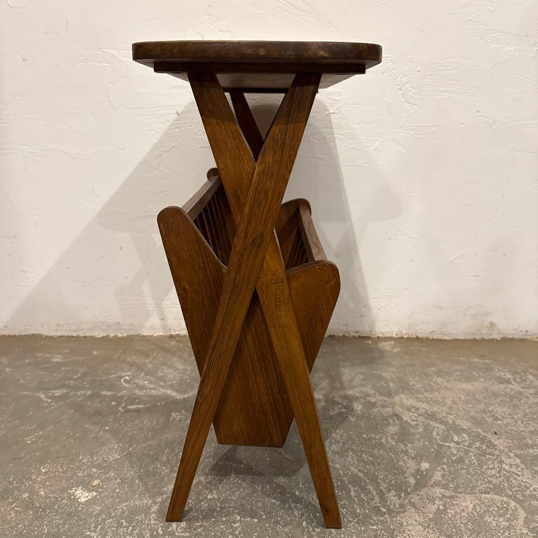 みずほヴィンテージ　木製サイドテーブル　マガジンラック付き