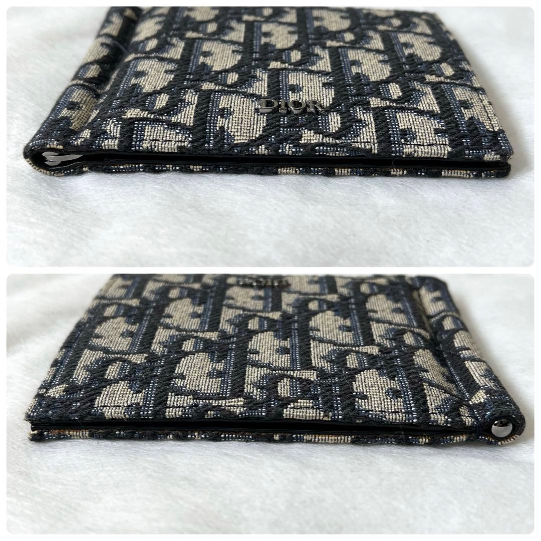 ディオール　マネークリップ　オブリーク　ジャガード　レザー　ベージュ　ネイビー