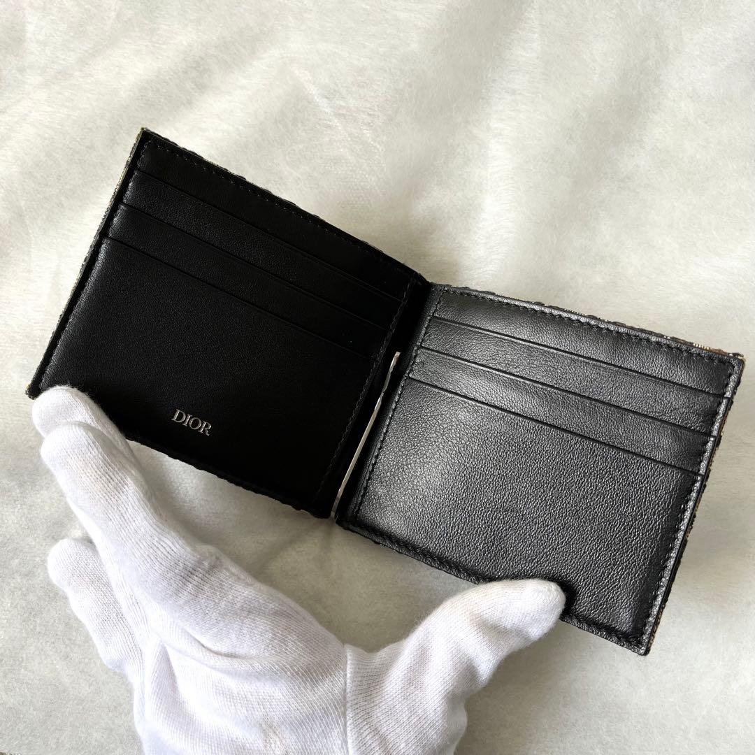 ディオール　マネークリップ　オブリーク　ジャガード　レザー　ベージュ　ネイビー