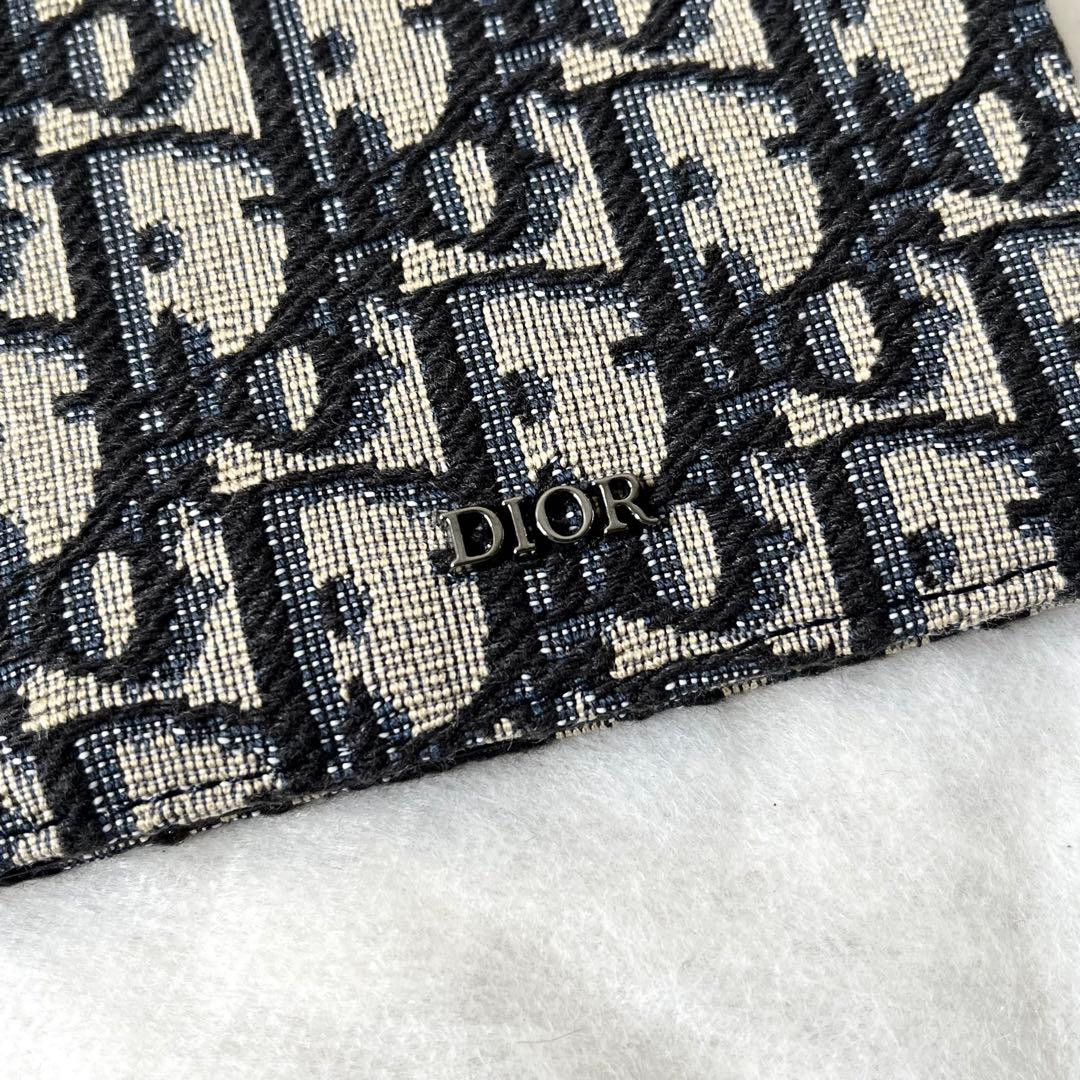 ディオール　マネークリップ　オブリーク　ジャガード　レザー　ベージュ　ネイビー