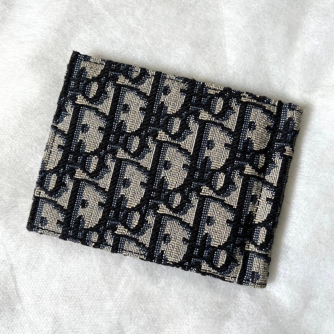 ディオール　マネークリップ　オブリーク　ジャガード　レザー　ベージュ　ネイビー