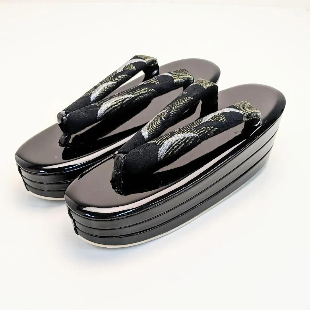 和装 草履バッグセット 帯地 モダン 黒×金 3枚芯 フリーサイズ k16-3