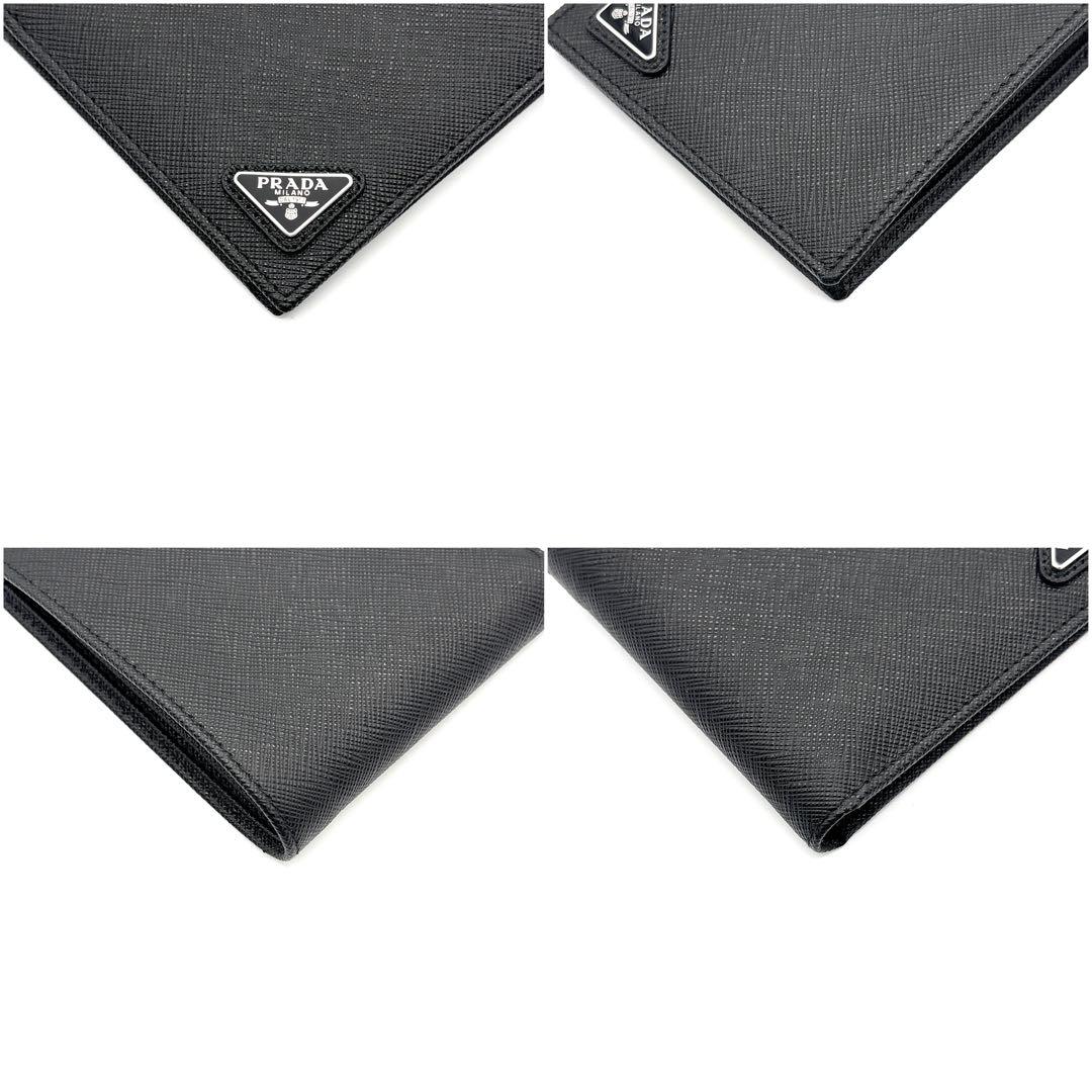 未使用級◆PRADA 二つ折り財布 サフィアーノ 三角プレート ブラック