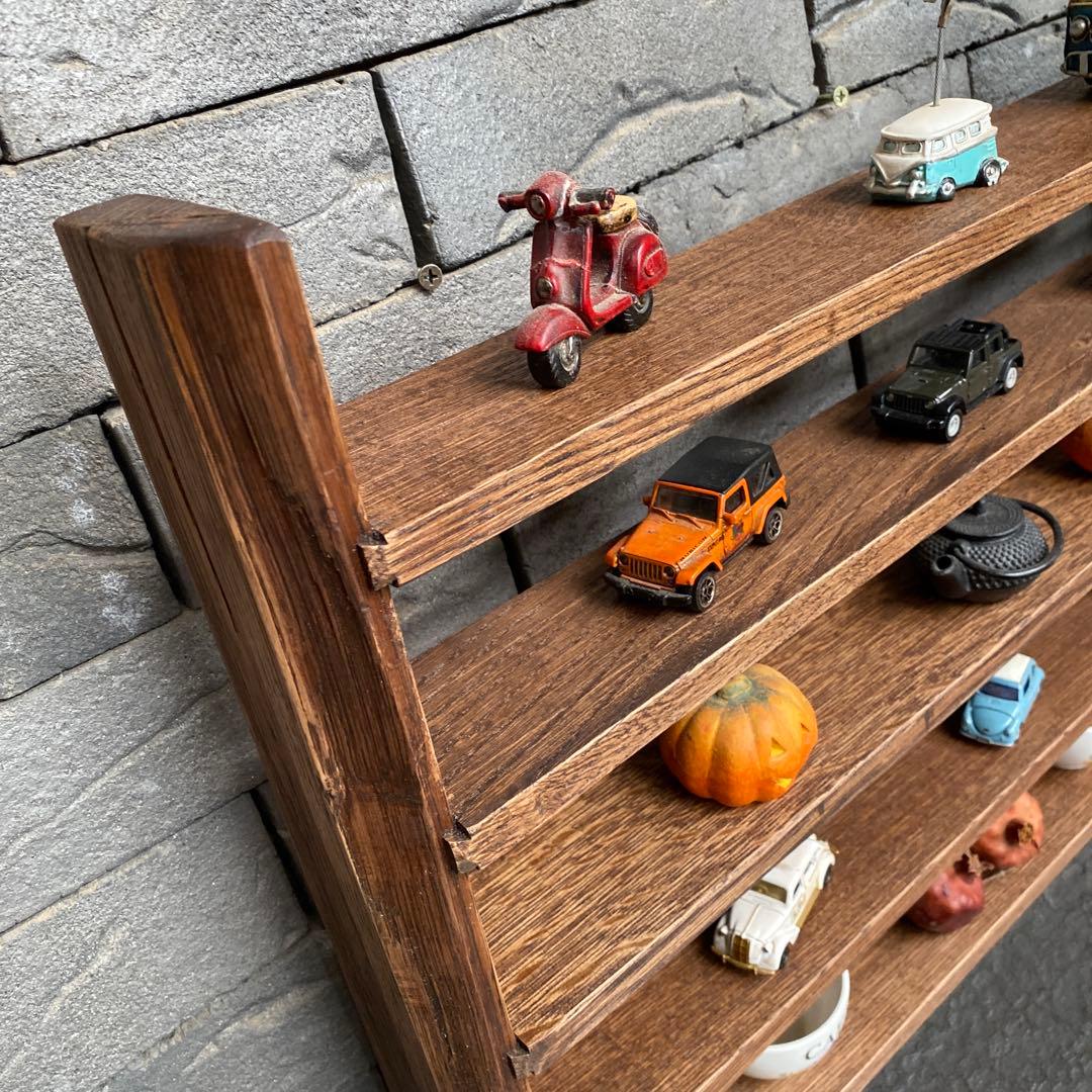 男前木製オープンシェルフ　手作り飾り棚　ホワイトオーク無垢材