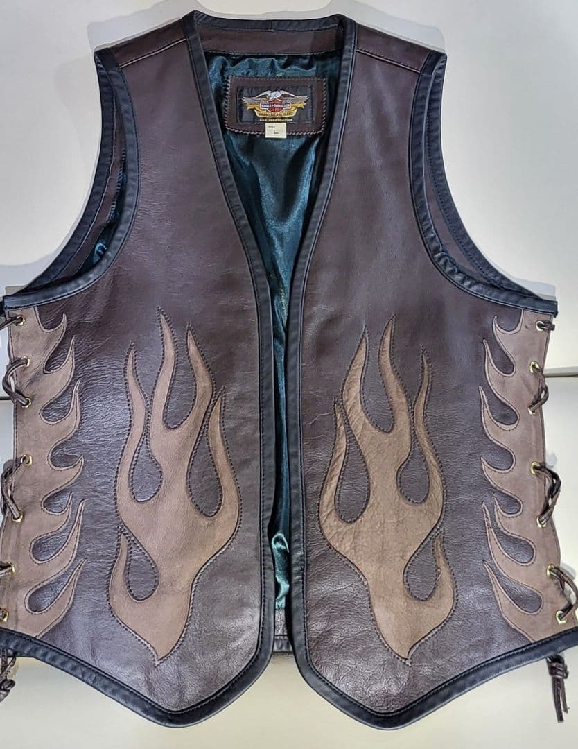 美品HARLEY DAVIDSON フレイム ファ イヤーパターン　レザーベスト