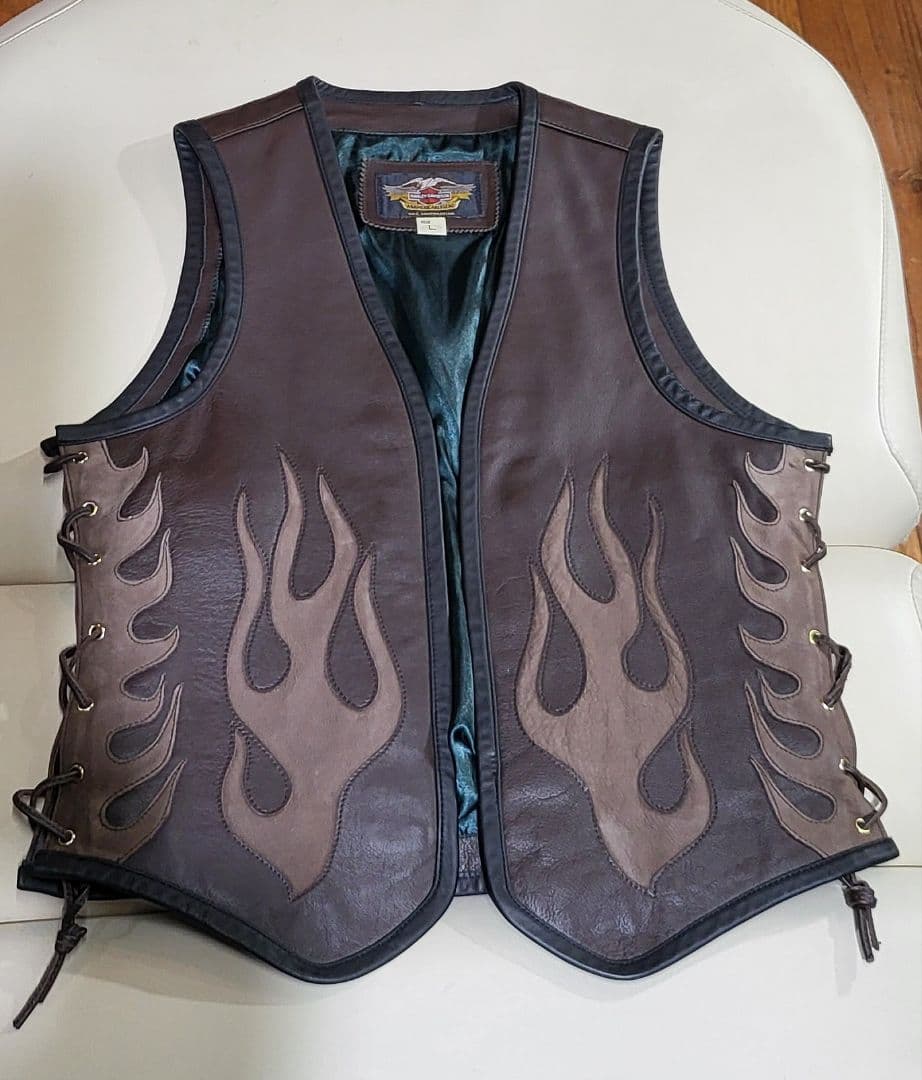 美品HARLEY DAVIDSON フレイム ファ イヤーパターン　レザーベスト