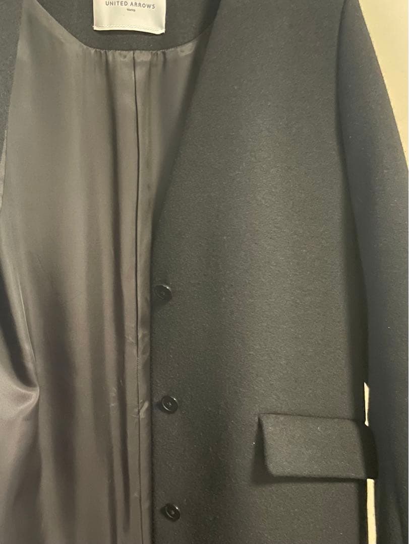 ユナイテッドアローズ　Vネック　ノーカラーコート ブラック　36