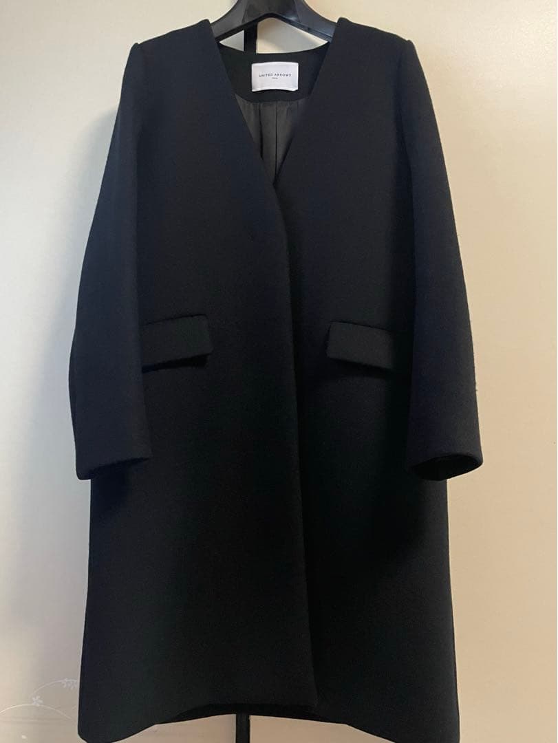 ユナイテッドアローズ　Vネック　ノーカラーコート ブラック　36