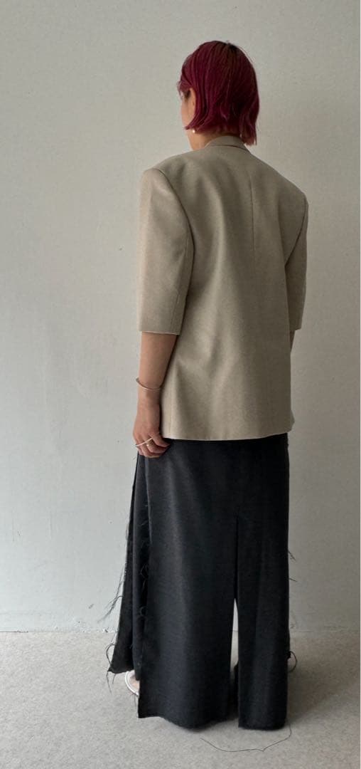 IIROTノーカラーミドルスリーブウールジャケット/アイボリー